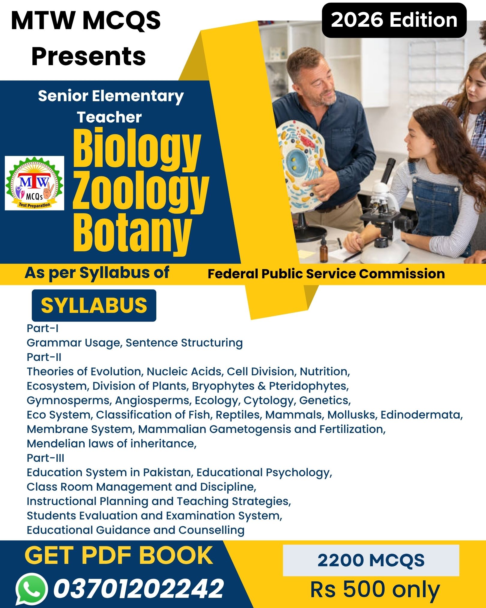 Senior Elementary Teacher (BS-16) Biology / Zoology / Botany – 2026 Edition